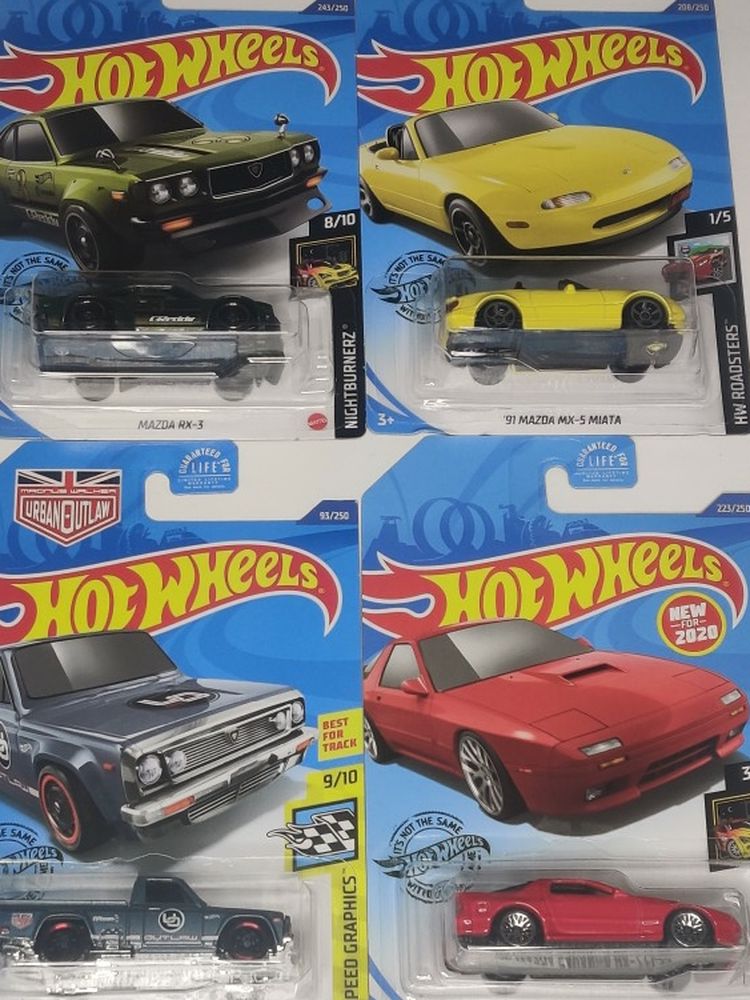 Hot Wheels MAZDA lot Of 4 (Miata, Rx3, Rx7, Repu)