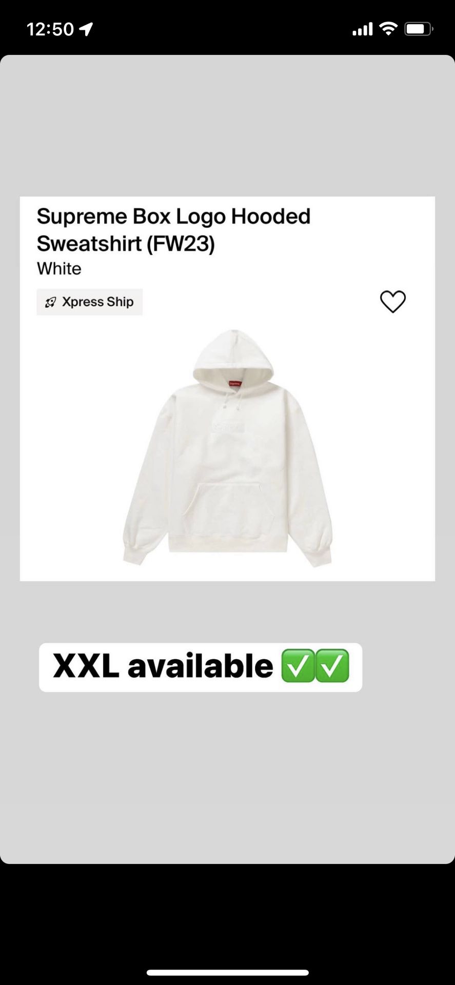 Supreme Box Logo Hooded Sweatshirt FW23 White Size XXL