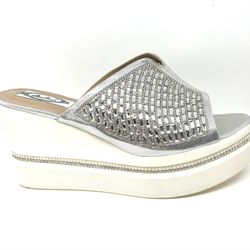 Dressy High Wedge With Rhinestone Sandal Size 10