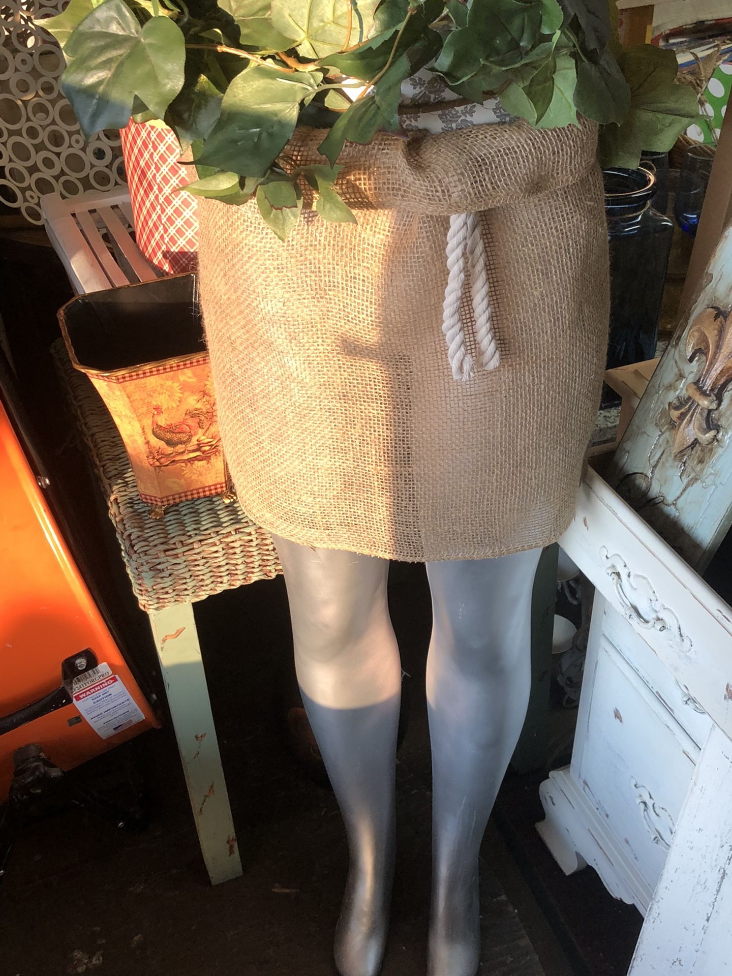 Real “live” Decorated Female Manakin W/burlap Skirt And Plant