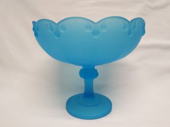 Vintage Ice Blue  Glass Pedestal Candy Dish Teardrop Indiana Co.
