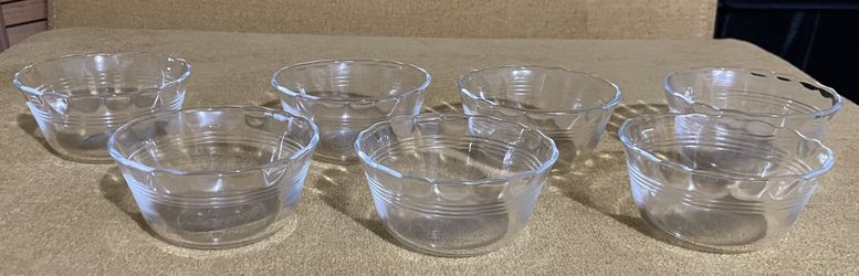 6 Vintage Pyrex Corning 6oz 463 Custard Cups - Clear Glass -Scalloped Edge