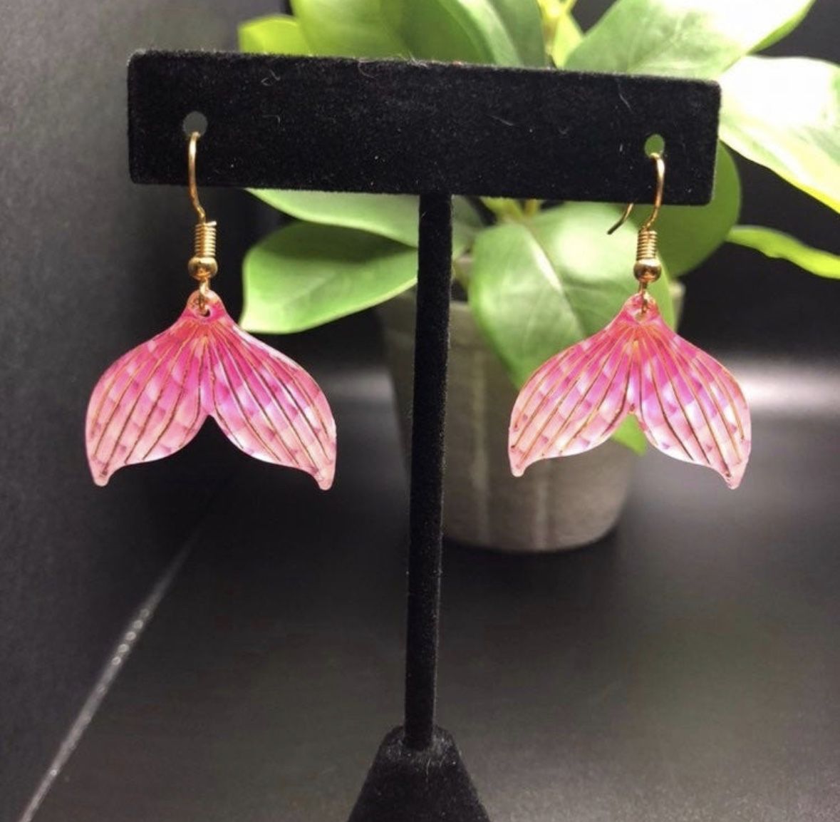 Pink Mermaid Tail / Fish Tail Earrings