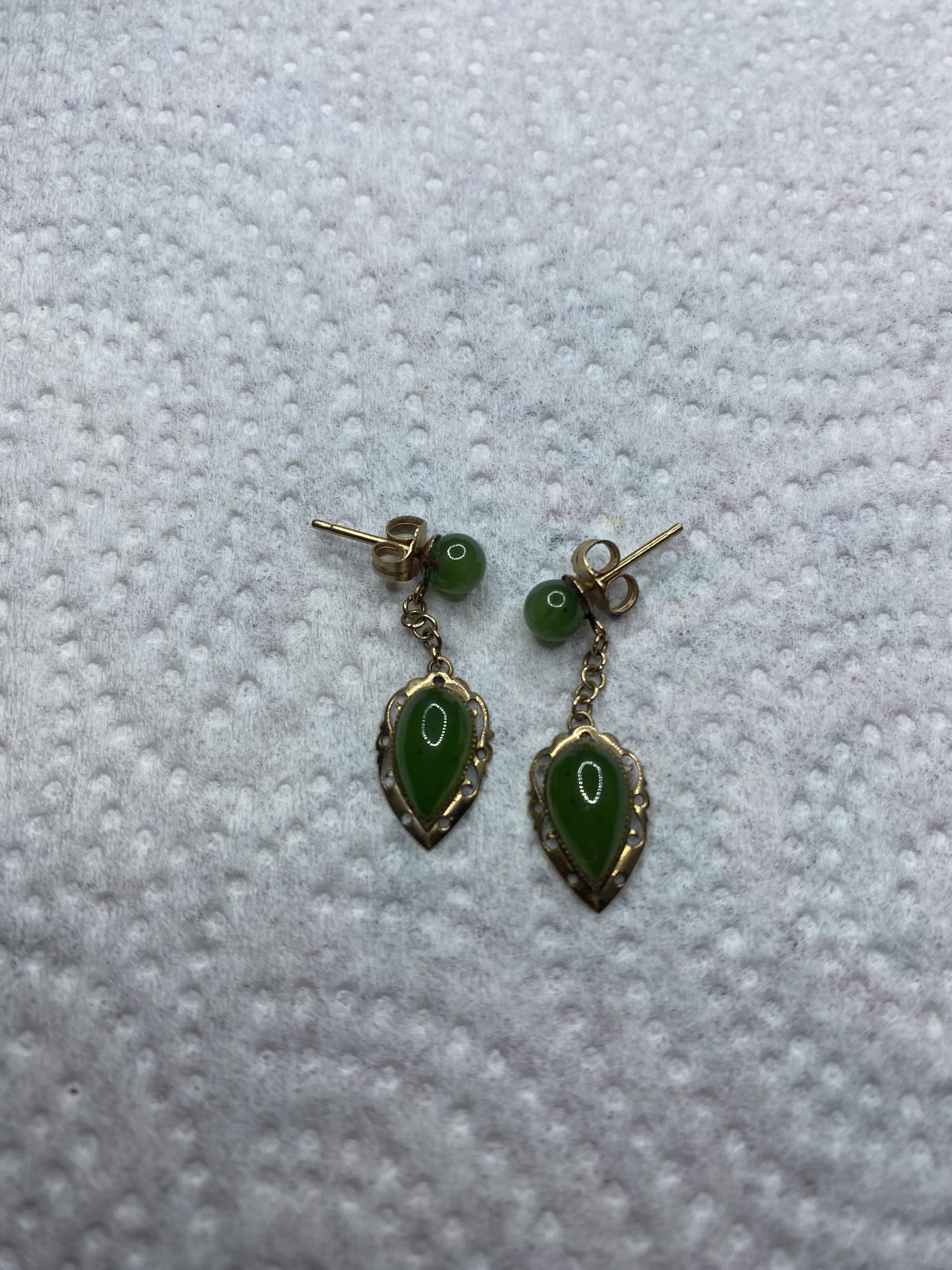 Vintage 14k Gold Jade Drop Earrings 