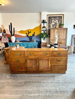 Campaign Style Wood Dresser / Buffet / Sideboard /Tv Stand / with Brass Hardware