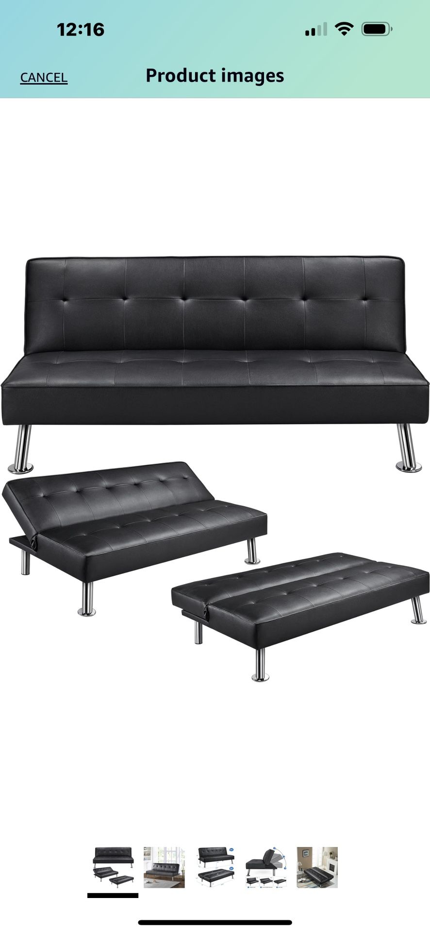 Yaheetech Modern Folding Futon Loveseat Black Faux Leather Futon Sleeper Bed Convertible Futon Couch Bed for Living Room