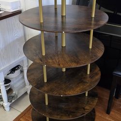 5 Tier Rotating Rack Tower with Steel Columns & 360° Revolving, Rustic Brown