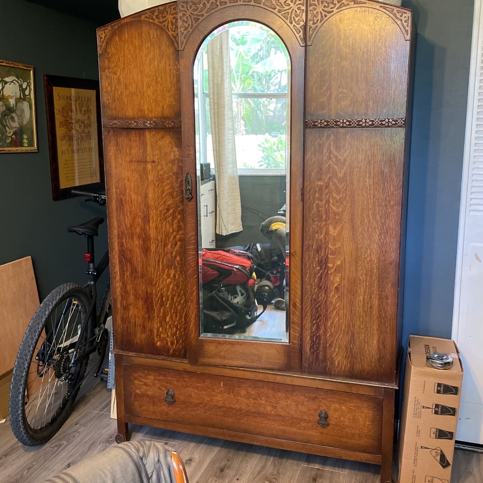  Vintage Art Deco Style English Wardrobe w/ Mirror