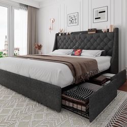 Full Sized Bed Frame With Drawers