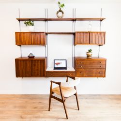 Restored 1970s Mid Century Modern Walnut Wall Unit with Desk
