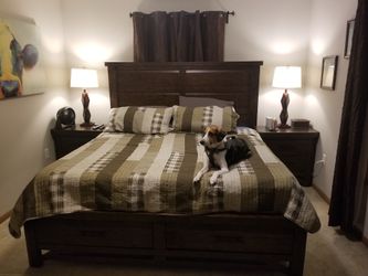 Queen hardwood storage bed frame with memory foam mattress