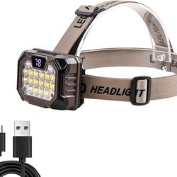 Brand New    LED Headlamp Rechargeable Battery Powered Hard Hat 5 Light Mode 1000 Lumen Usb C Waterproof Bright Outdoor Camping Essential Fishing Gear