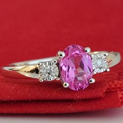 ❤️ 14k Size 7 Lovely Solid White Gold Pink Sapphire and Genuine Diamonds Ring!/ Anillo de Oro con Zafiro Rosa y Diamantes!👌🎁Post Tags: Anillo de Oro