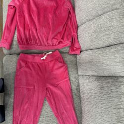 Girls Pink Velour Pants And Sweatshirt Medium 7/8