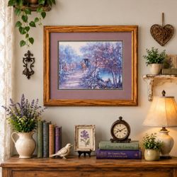Vintage Carl Valente "Amish Life" Framed Art Print - Horse Buggy & Fishing Scene
