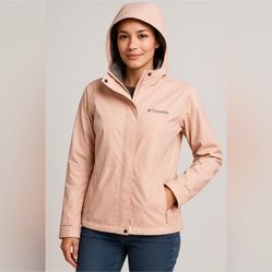Columbia Omni-tech Waterproof Hooded Rain Jacket Plus Pink Size Large 