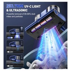 Mattress Vacuum Cleaner, Bed Vacuum Cleaner with 16Kpa Suction 253.7nm UV-C Light, Ultrasonic & High Heating, 500W Powerful Double-Cup Handheld Vacuum