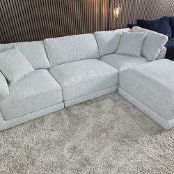 LIKE NEW- Dayna 4-piece Fabric Modular Sectional Light Gray