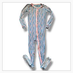 KicKee Pants Pink & Blue Vine Ruffle Footie Onesie (Size 5)