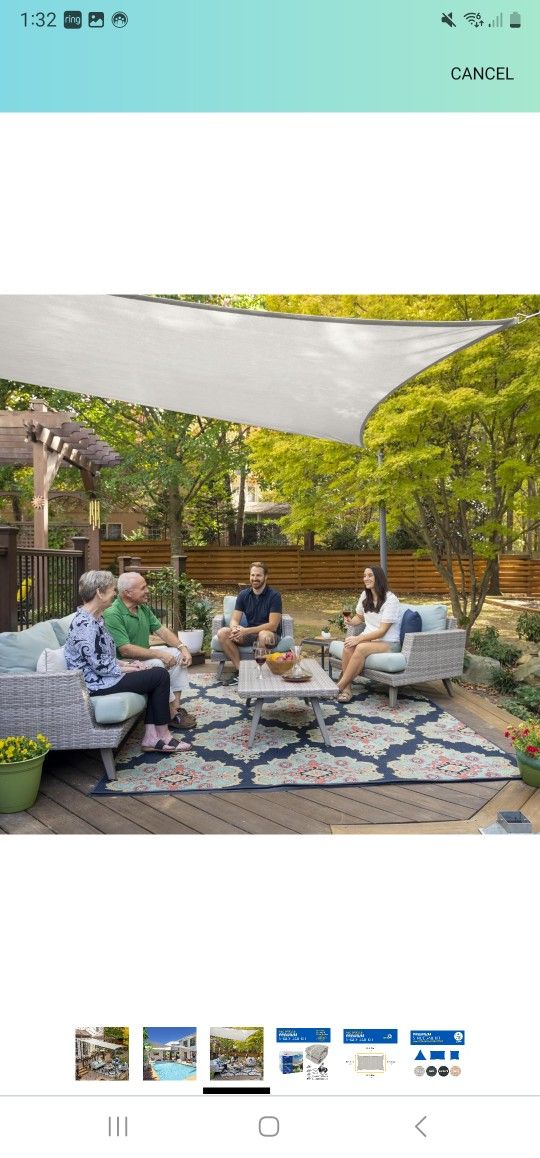 Coolaroo 458195 Premium Shade Sail Kit, (16'5"x9'11" Rectangle), Stone