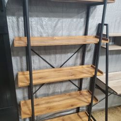 
68 in. Brown/Black Metal 5-shelf Etagere Bookcase with Open Back