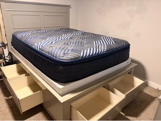 Queen Bed frame + mattress + boxspring (optional)
