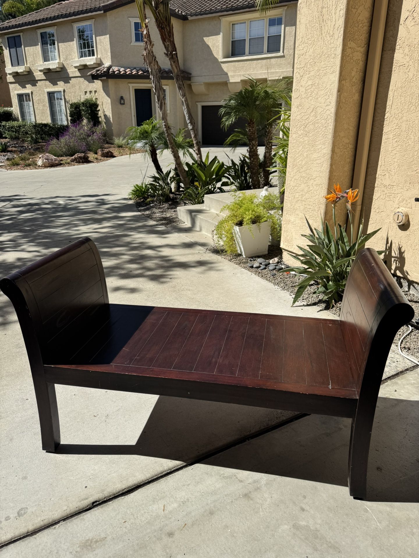 wooden bench, wide, heavy