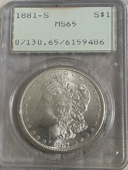 1881-S Morgan Silver Dollar PCGS MS65 - Vintage Gen 1 Rattler Holder - Gem BU