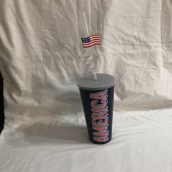American flag  plastic BPA Free with lid and straw blue.20 oz