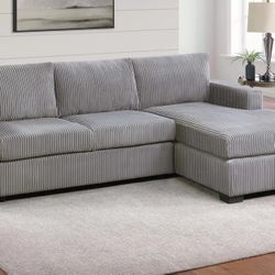 Brand New Light Grey Corduroy Compact Sectional Sofa 