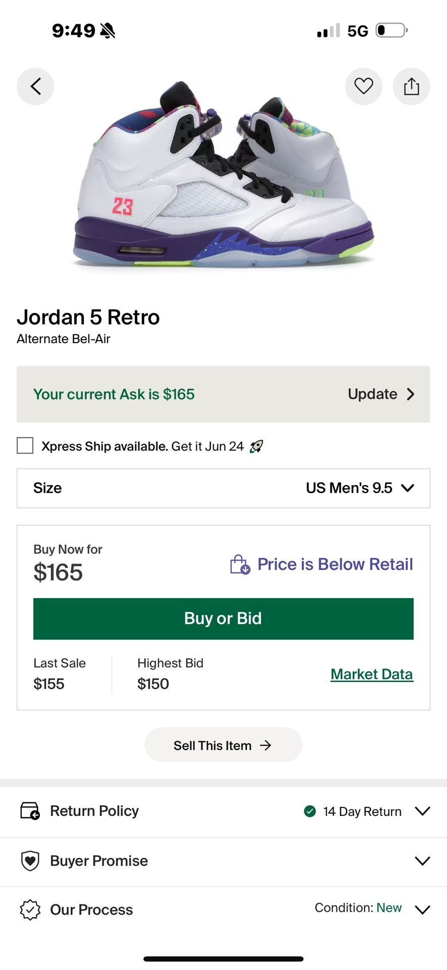 jordan 5 bel air size 9.5 brand new og all never worn