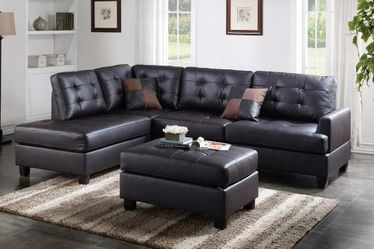 Espresso BONDED LEATHER Reversible Sectional w/ Ottoman