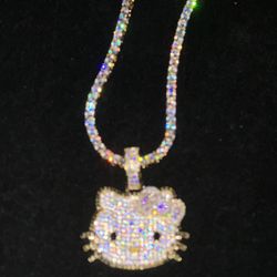 18 k Mini Hello Kitty Pendant & 3 mm Tennis Chain 
