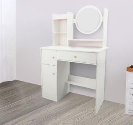 Modern Lighted Vanity Desk with Mirror and Lights 2 Drawers Multifunctional Dresser Vanity Combo Compact MINI Vanity Table for Bedroom Girls Vanity Se