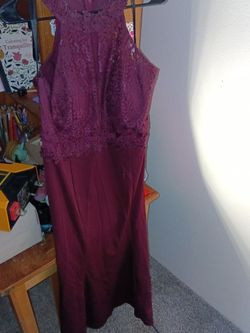 Burgundy Lace Bodice Formal Dress