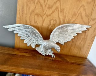 26” VTG Cast Metal Bald Eagle Federal American Silver Wall Hanging Sculpture