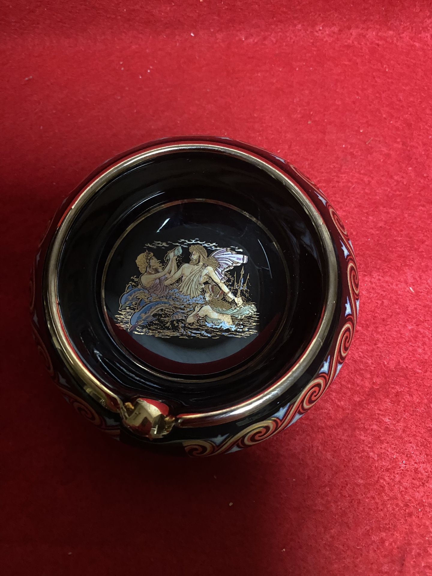 3 Inch 24k Black & Gold Handmade In Greece Imported From Greece Greek Ceramic Ashtray