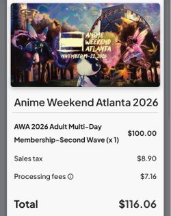 Anime Weekend Atlanta 2026 Adult Ticket