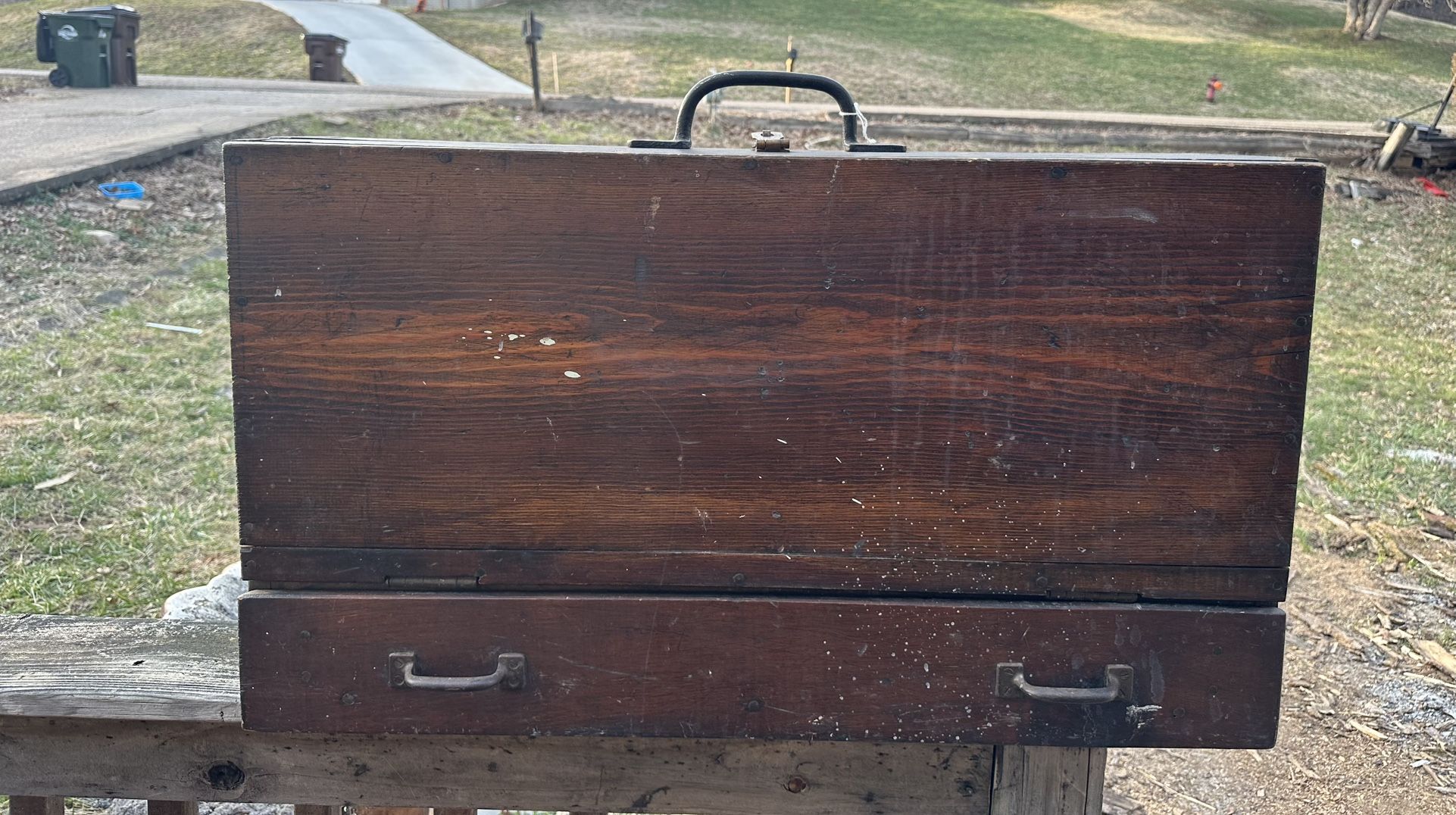 Antique solid, wooden carpenters tool chest
