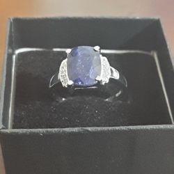 Womens Sterling Silver 4.00 CTW Sapphire Size 7 Designer Ring
