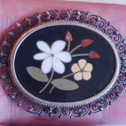 Antique 800 Silver Mosaic Flower Brooch 