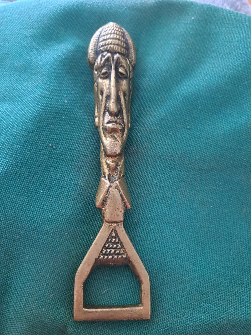 Vintage Brass African Tribal Mask Figural Bottle Opener 