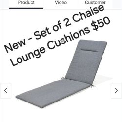 New - Set Of 2 Grey Chaise Lounge Cushions $50