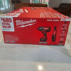 Milwaukee M18 High Torque Impact Wrench + M12 Ratchet Kit — Brand New (2666-22RH)
