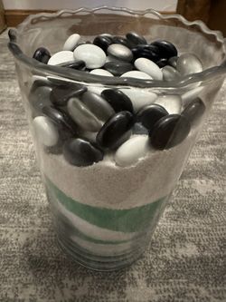 Large Sand and Stone Filled Glass Vase Handmade $22.00 