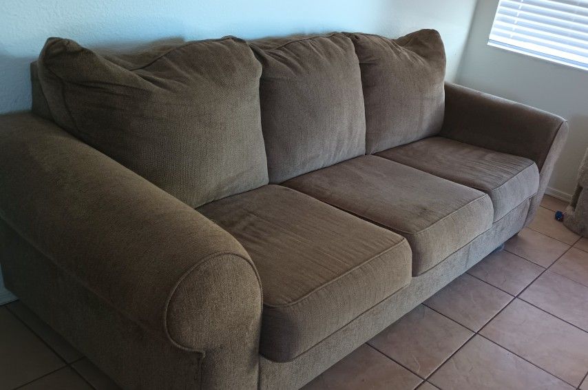 Brown / Tan Couch with 3 Large Cushions
