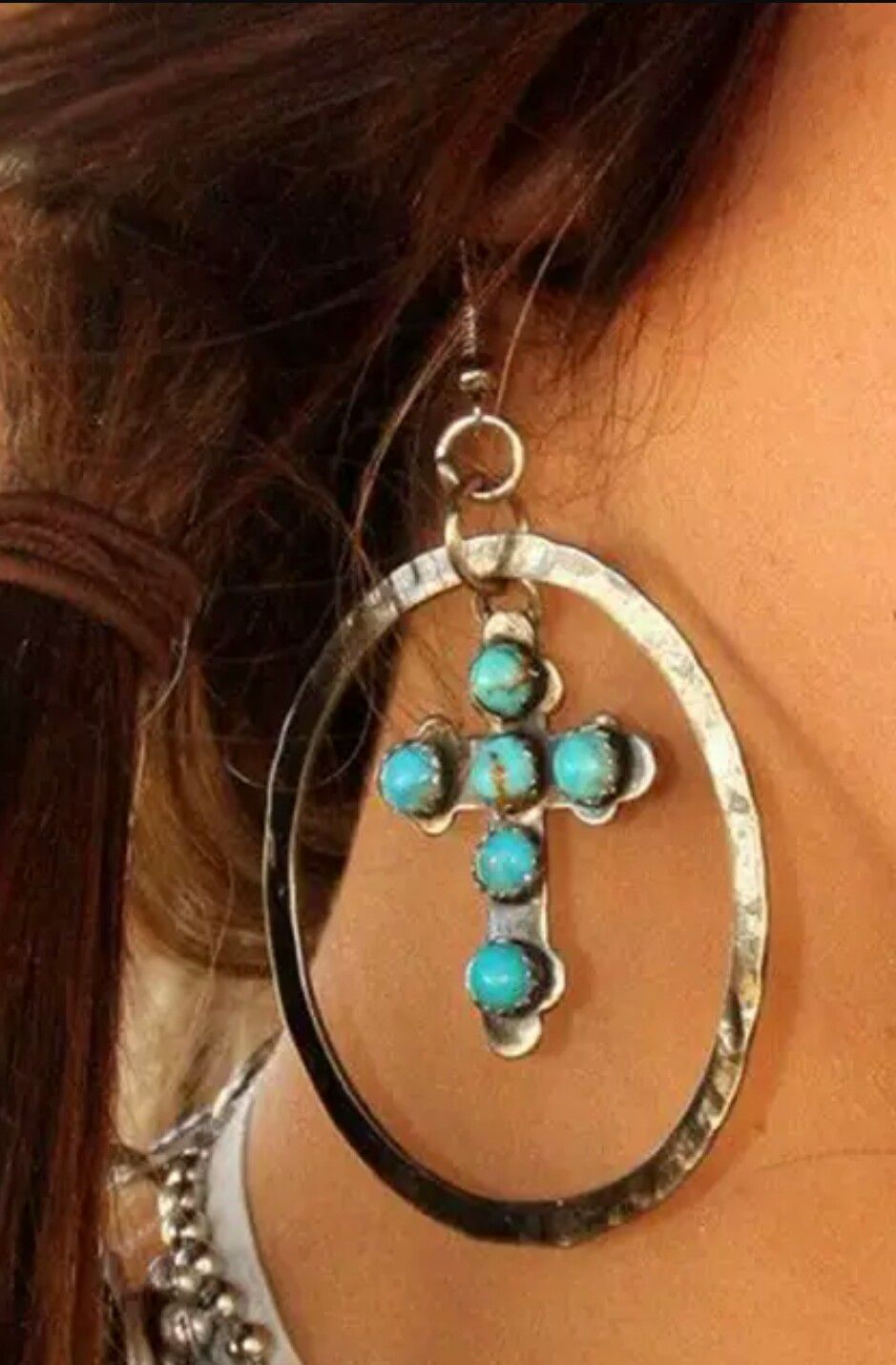 Bohemian Cross Design Turquoise Stone Earrings
