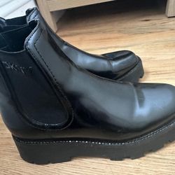 DKNY Senni Chelsea Lug Boots (Black Patent)