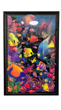Framed colorful fish artwork