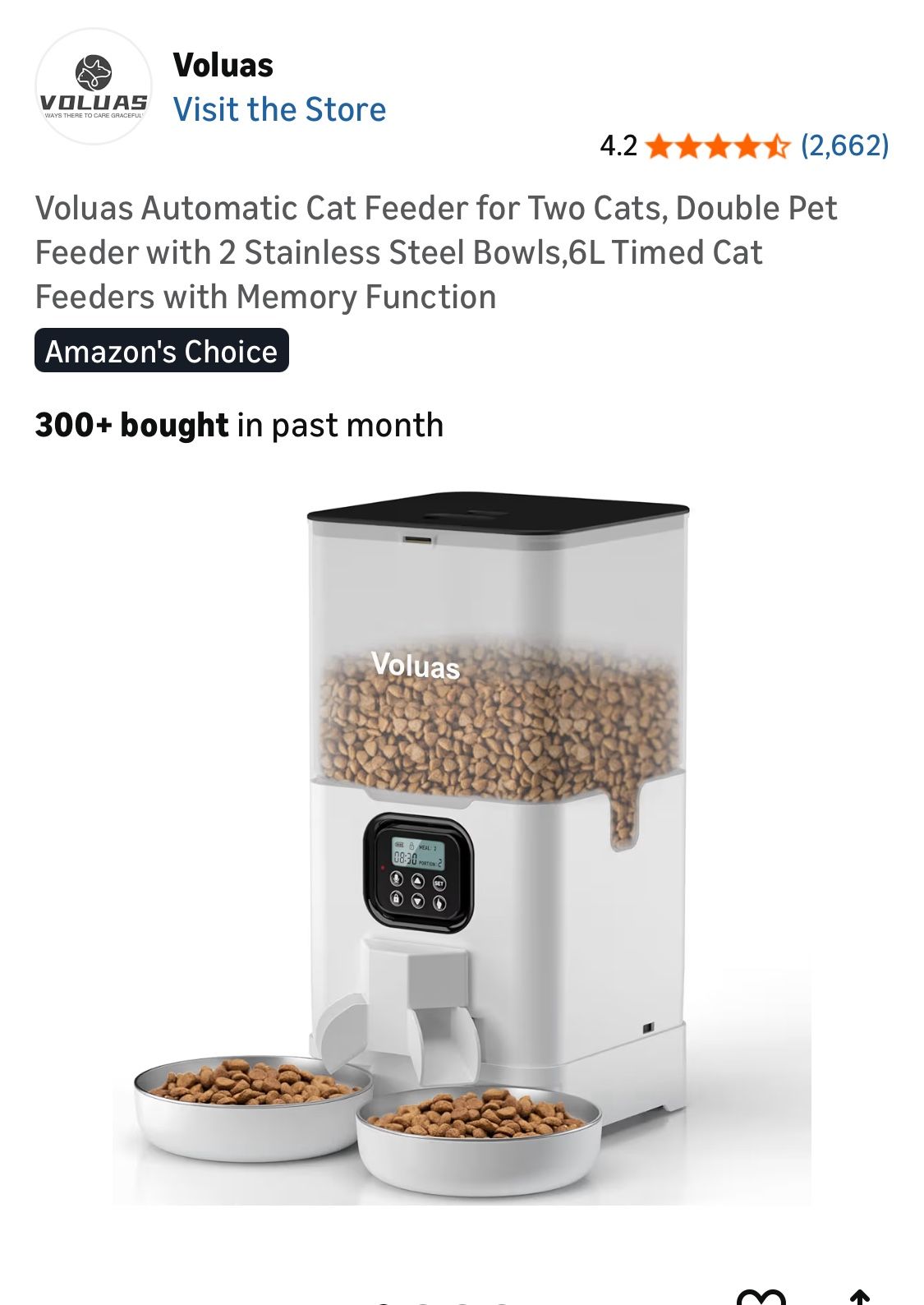 Voluas New Automatic Pet Feeder For 2 Pets